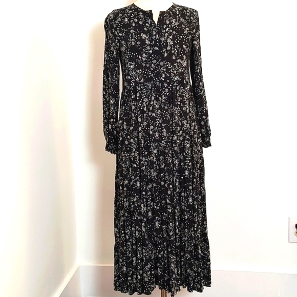 Zara Black & White Floral Peasant Style Midi Dress / Size Small - Picture 2 of 12